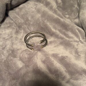 David Yurman Double Cable Open Cuff Bracelet in Gray with Gold Caps